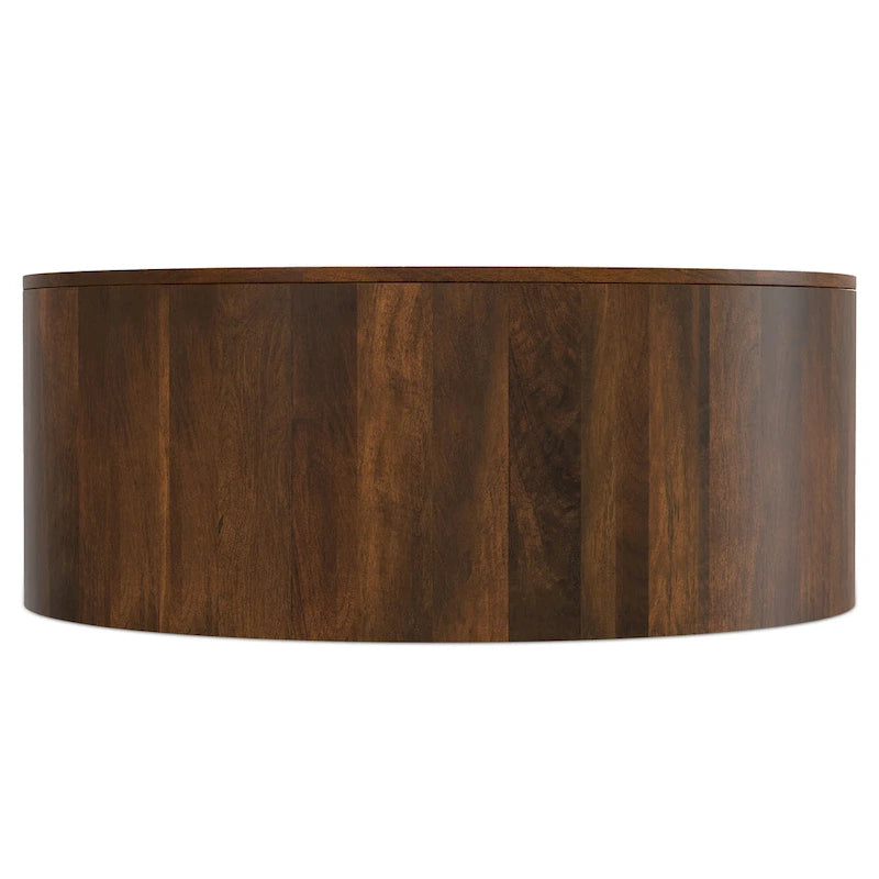 Solid Mango Wood Round Drum Coffee Table 36" - Contemporary Urban Design - Fully Assembled - Natural Finish