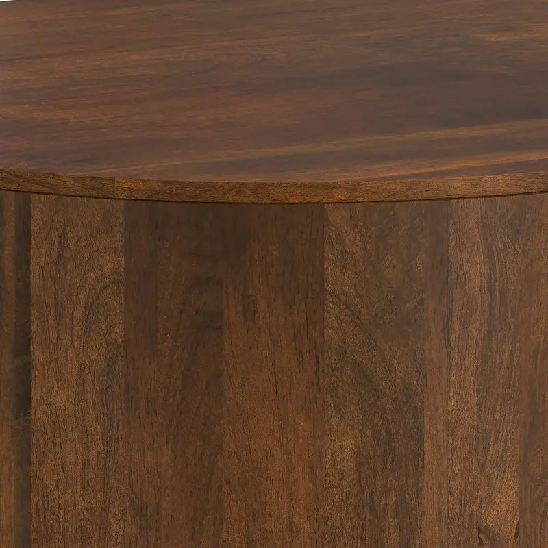 Solid Mango Wood Round Drum Coffee Table 36" - Contemporary Urban Design - Fully Assembled - Natural Finish