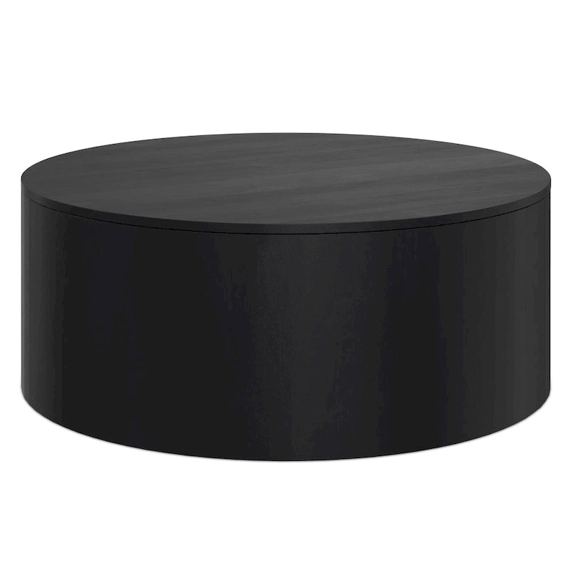 Solid Mango Wood Round Drum Coffee Table 36" - Contemporary Urban Design - Fully Assembled - Natural Finish