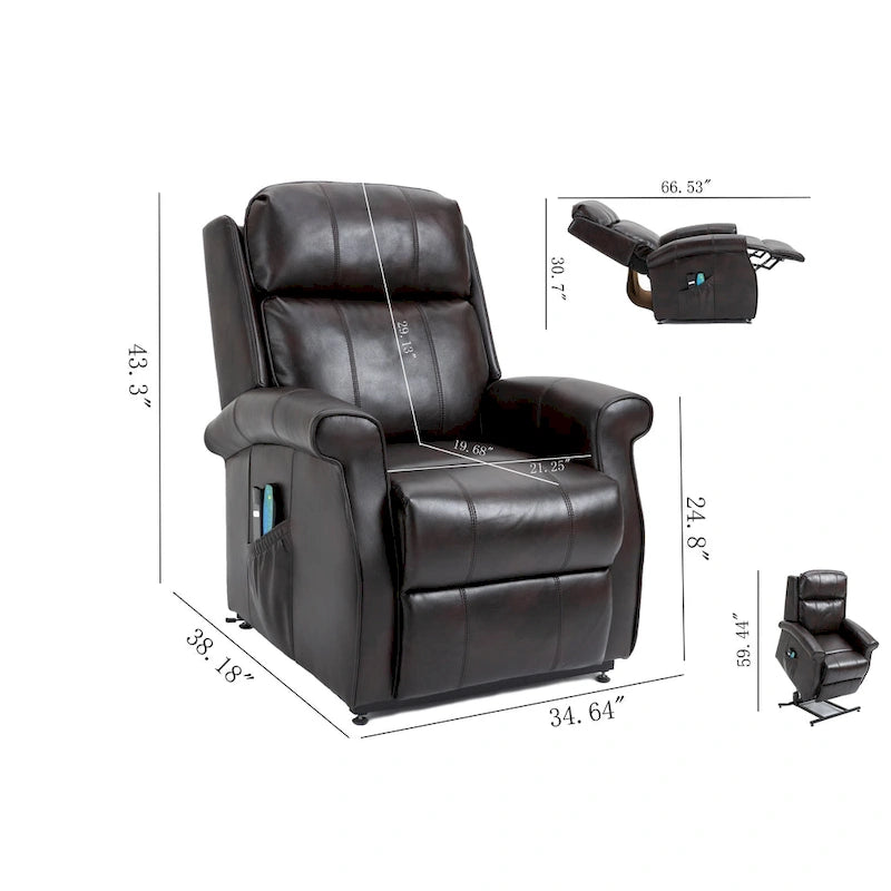 Power Lift Recliner Chair with 8-Point Massage - Faux Leather - 360lbs Capacity - 34.64"W x 43.3"H - Elderly Comfort