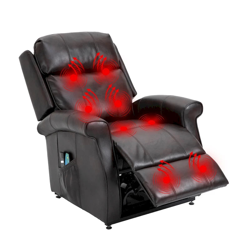 Power Lift Recliner Chair with 8-Point Massage - Faux Leather - 360lbs Capacity - 34.64"W x 43.3"H - Elderly Comfort