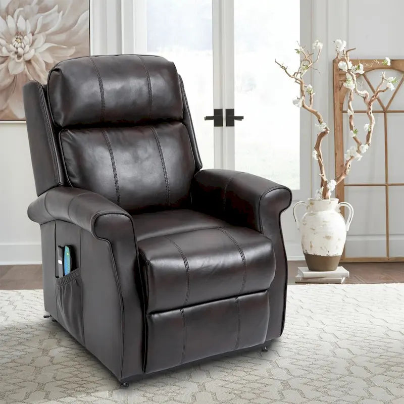 Power Lift Recliner Chair with 8-Point Massage - Faux Leather - 360lbs Capacity - 34.64"W x 43.3"H - Elderly Comfort