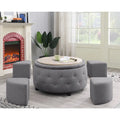 Grey Round Storage Ottoman Set of 5 - 36"L x 36"D x 19"H - 250lbs Capacity - Reversible Tray Top