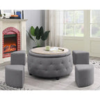 Grey Round Storage Ottoman Set of 5 - 36"L x 36"D x 19"H - 250lbs Capacity - Reversible Tray Top