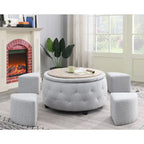 Grey Round Storage Ottoman Set of 5 - 36"L x 36"D x 19"H - 250lbs Capacity - Reversible Tray Top