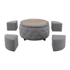 Grey Round Storage Ottoman Set of 5 - 36"L x 36"D x 19"H - 250lbs Capacity - Reversible Tray Top