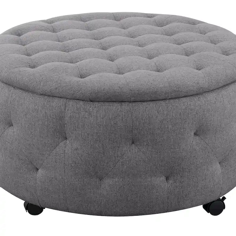 Grey Round Storage Ottoman Set of 5 - 36"L x 36"D x 19"H - 250lbs Capacity - Reversible Tray Top
