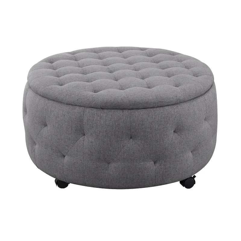 Grey Round Storage Ottoman Set of 5 - 36"L x 36"D x 19"H - 250lbs Capacity - Reversible Tray Top