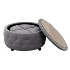 Grey Round Storage Ottoman Set of 5 - 36"L x 36"D x 19"H - 250lbs Capacity - Reversible Tray Top
