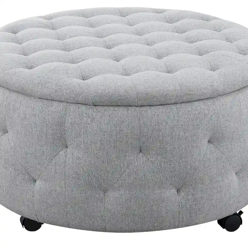 Grey Round Storage Ottoman Set of 5 - 36"L x 36"D x 19"H - 250lbs Capacity - Reversible Tray Top