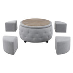Grey Round Storage Ottoman Set of 5 - 36"L x 36"D x 19"H - 250lbs Capacity - Reversible Tray Top