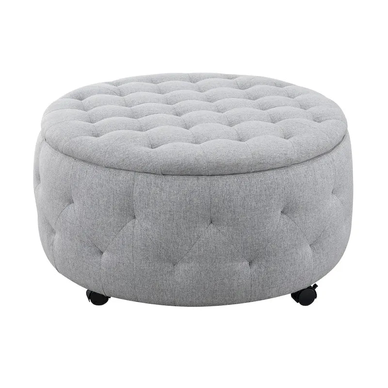 Grey Round Storage Ottoman Set of 5 - 36"L x 36"D x 19"H - 250lbs Capacity - Reversible Tray Top