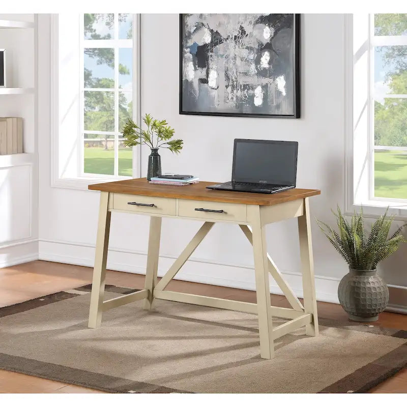 Rustic Writing Desk with 2 Drawers - 42" Work Surface - Acacia Wood - Two-Tone Finish - Home Office