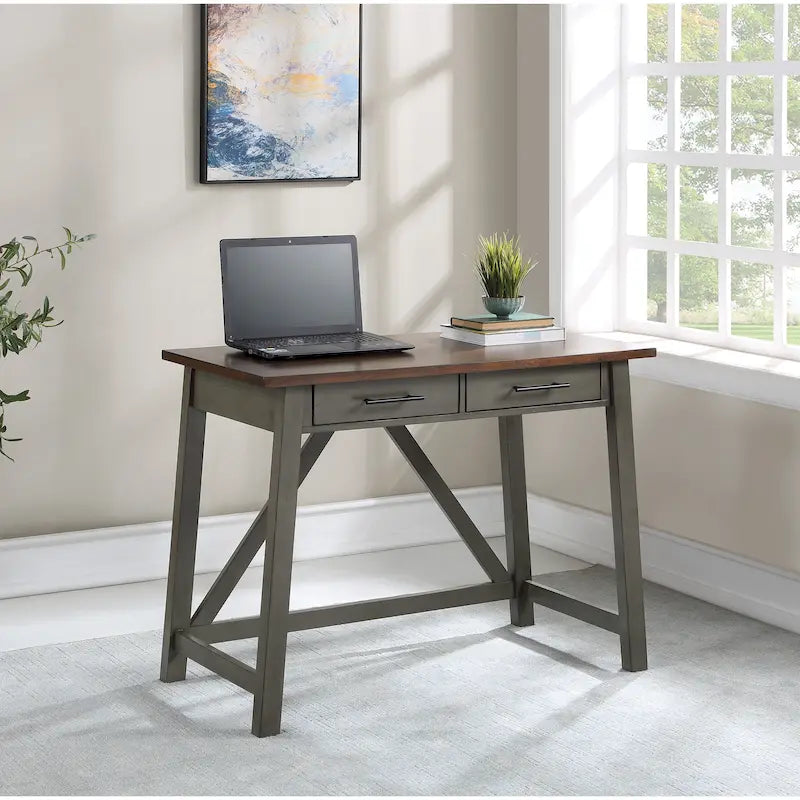 Rustic Writing Desk with 2 Drawers - 42" Work Surface - Acacia Wood - Two-Tone Finish - Home Office