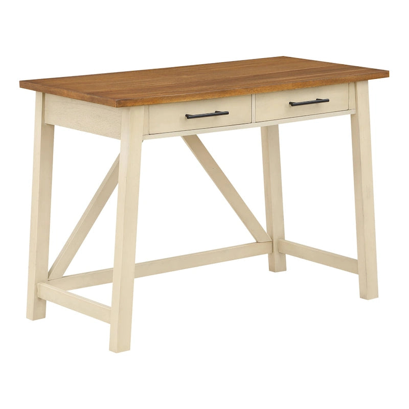 Rustic Writing Desk with 2 Drawers - 42" Work Surface - Acacia Wood - Two-Tone Finish - Home Office