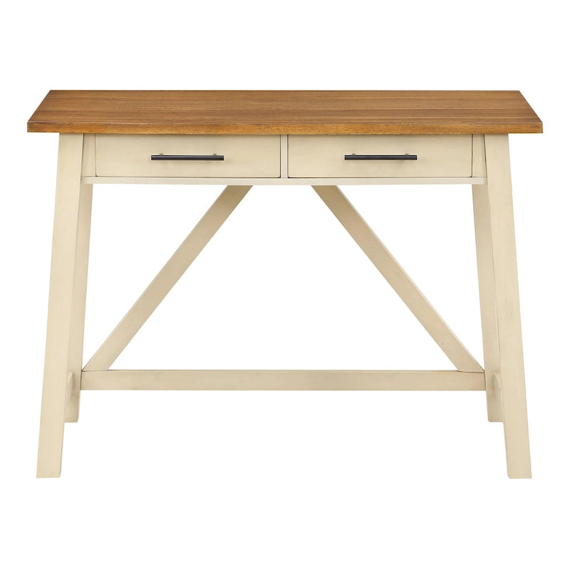 Rustic Writing Desk with 2 Drawers - 42" Work Surface - Acacia Wood - Two-Tone Finish - Home Office