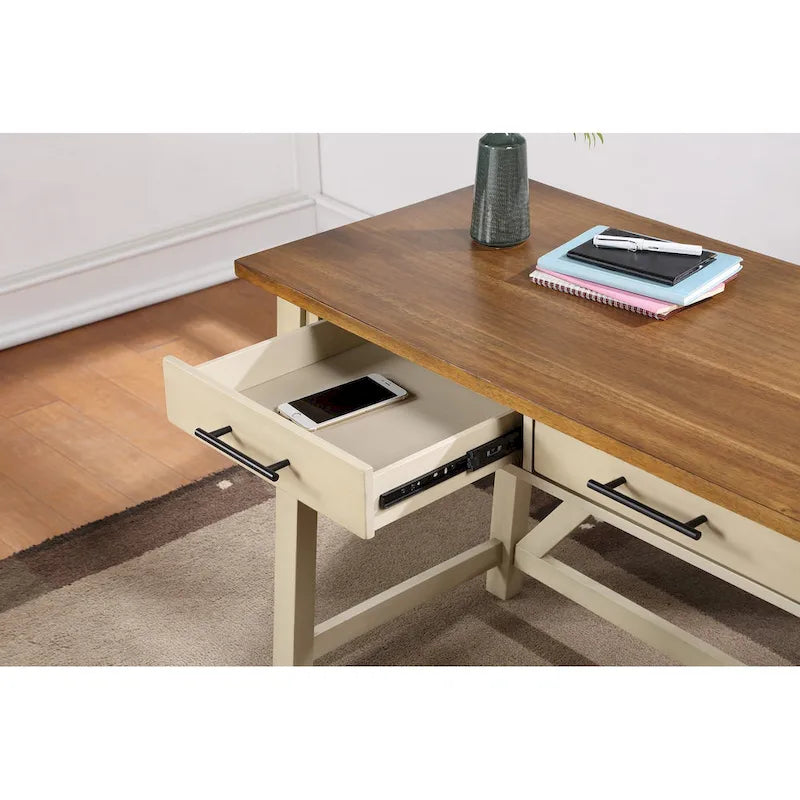 Rustic Writing Desk with 2 Drawers - 42" Work Surface - Acacia Wood - Two-Tone Finish - Home Office