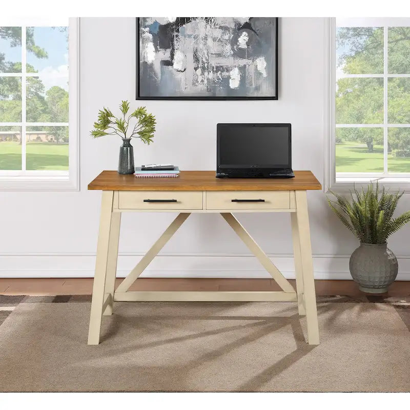 Rustic Writing Desk with 2 Drawers - 42" Work Surface - Acacia Wood - Two-Tone Finish - Home Office