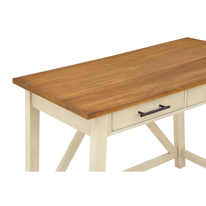 Rustic Writing Desk with 2 Drawers - 42" Work Surface - Acacia Wood - Two-Tone Finish - Home Office