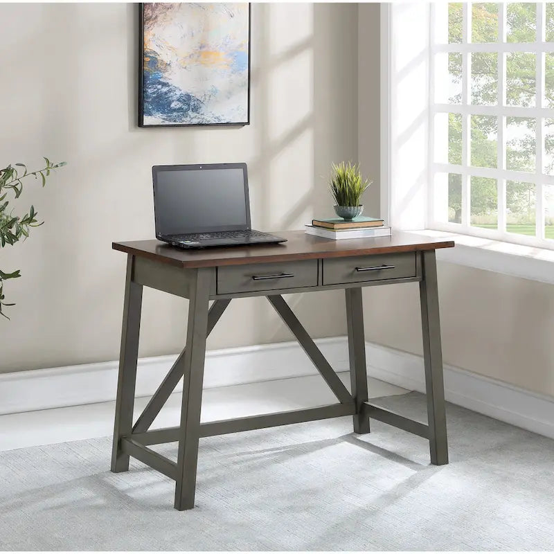 Rustic Writing Desk with 2 Drawers - 42" Work Surface - Acacia Wood - Two-Tone Finish - Home Office