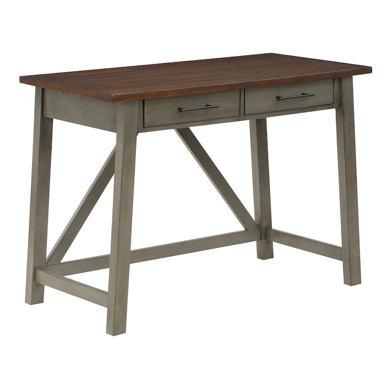Rustic Writing Desk with 2 Drawers - 42" Work Surface - Acacia Wood - Two-Tone Finish - Home Office