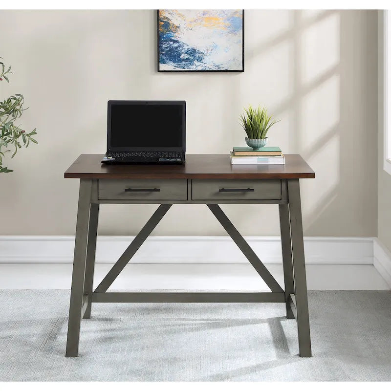 Rustic Writing Desk with 2 Drawers - 42" Work Surface - Acacia Wood - Two-Tone Finish - Home Office