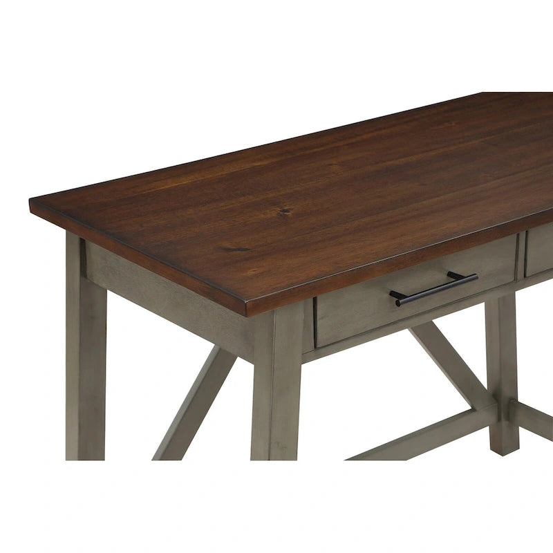 Rustic Writing Desk with 2 Drawers - 42" Work Surface - Acacia Wood - Two-Tone Finish - Home Office