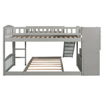 Twin over Twin Bunk Bed with Staircase Slide & 2 Drawers - Gray Pine Wood - 94.3"L x 91.8"W x 48.8"H