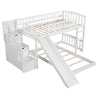 Twin over Twin Bunk Bed with Staircase Slide & 2 Drawers - Gray Pine Wood - 94.3"L x 91.8"W x 48.8"H