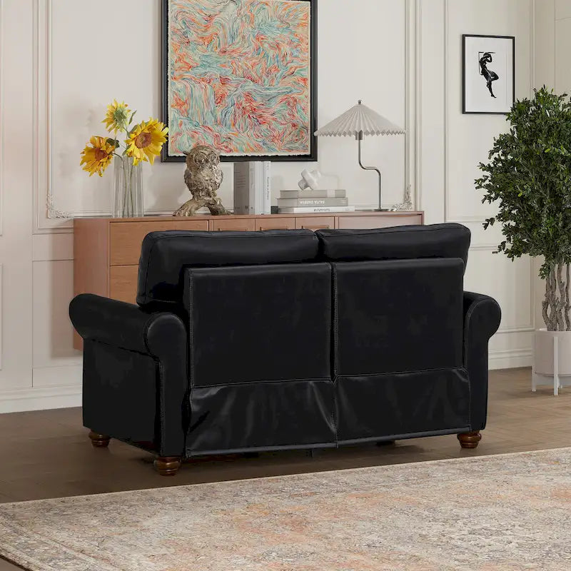 Faux Leather Loveseat Sofa with Storage - Black PU Couch 600lbs Capacity - Nailhead Trim Living Room