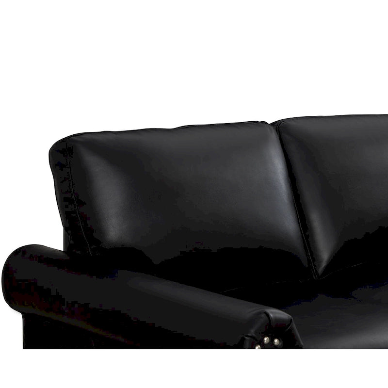 Faux Leather Loveseat Sofa with Storage - Black PU Couch 600lbs Capacity - Nailhead Trim Living Room