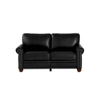 Faux Leather Loveseat Sofa with Storage - Black PU Couch 600lbs Capacity - Nailhead Trim Living Room
