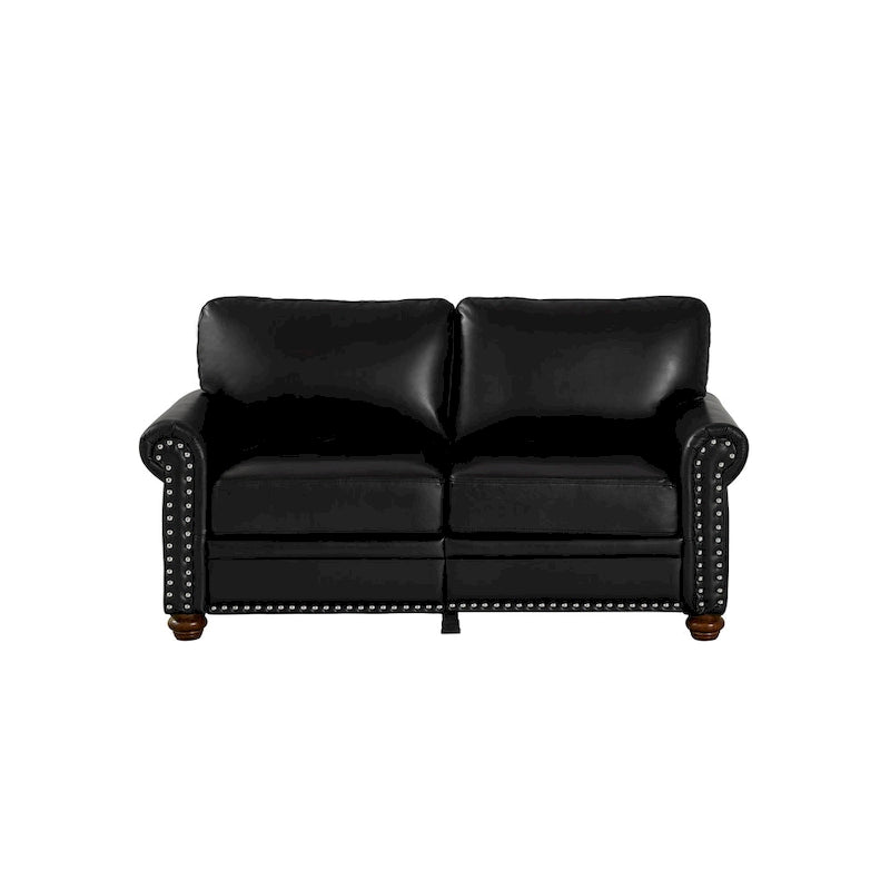 Faux Leather Loveseat Sofa with Storage - Black PU Couch 600lbs Capacity - Nailhead Trim Living Room