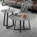 Round Nesting Coffee Tables Set of 2 - Sintered Stone Top 31.5" & 17.7" - Modern Black Metal Legs