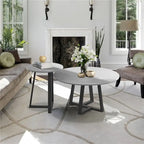 Round Nesting Coffee Tables Set of 2 - Sintered Stone Top 31.5" & 17.7" - Modern Black Metal Legs