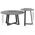 Round Nesting Coffee Tables Set of 2 - Sintered Stone Top 31.5" & 17.7" - Modern Black Metal Legs