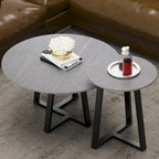 Round Nesting Coffee Tables Set of 2 - Sintered Stone Top 31.5" & 17.7" - Modern Black Metal Legs