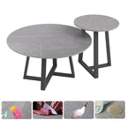 Round Nesting Coffee Tables Set of 2 - Sintered Stone Top 31.5" & 17.7" - Modern Black Metal Legs