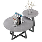 Round Nesting Coffee Tables Set of 2 - Sintered Stone Top 31.5" & 17.7" - Modern Black Metal Legs