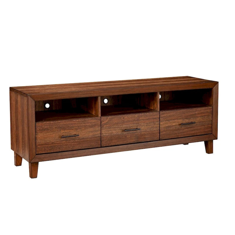 Wood TV Console with 3 Shelves - Toffee Brown - 64"W x 18"D x 24"H - 250lbs Capacity - Dovetail Drawers
