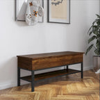 Farmhouse Entryway Bench with Hinged Lift Top Storage - 300 lbs Capacity - Metal Legs - Engineered Wood
