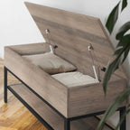 Farmhouse Entryway Bench with Hinged Lift Top Storage - 300 lbs Capacity - Metal Legs - Engineered Wood