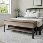 Farmhouse Entryway Bench with Hinged Lift Top Storage - 300 lbs Capacity - Metal Legs - Engineered Wood