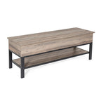 Farmhouse Entryway Bench with Hinged Lift Top Storage - 300 lbs Capacity - Metal Legs - Engineered Wood