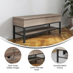 Farmhouse Entryway Bench with Hinged Lift Top Storage - 300 lbs Capacity - Metal Legs - Engineered Wood