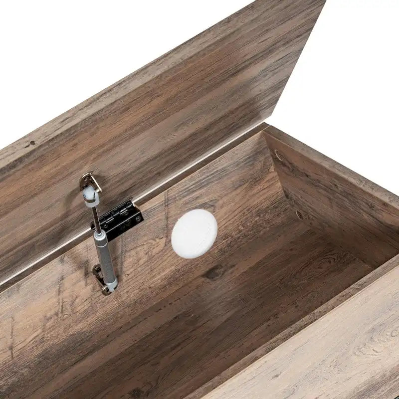 Farmhouse Entryway Bench with Hinged Lift Top Storage - 300 lbs Capacity - Metal Legs - Engineered Wood