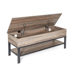 Farmhouse Entryway Bench with Hinged Lift Top Storage - 300 lbs Capacity - Metal Legs - Engineered Wood