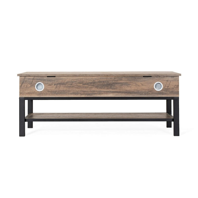 Farmhouse Entryway Bench with Hinged Lift Top Storage - 300 lbs Capacity - Metal Legs - Engineered Wood