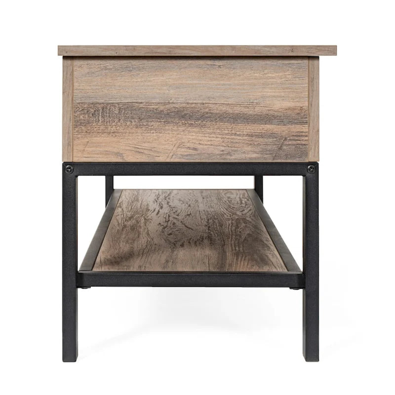 Farmhouse Entryway Bench with Hinged Lift Top Storage - 300 lbs Capacity - Metal Legs - Engineered Wood