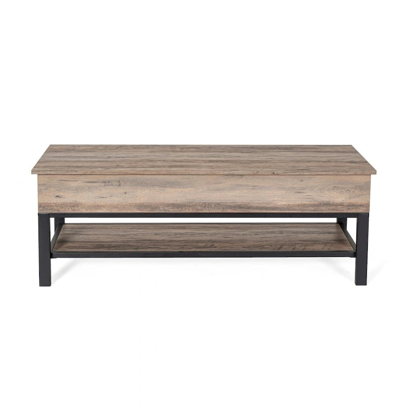 Farmhouse Entryway Bench with Hinged Lift Top Storage - 300 lbs Capacity - Metal Legs - Engineered Wood